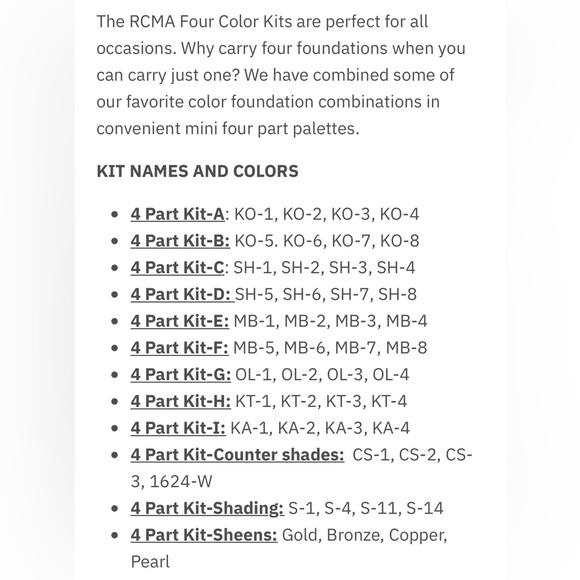 RCMA Makeup Foundation Quad - Cream and Tan Shades  Olive range OL - Picture 2 of 3